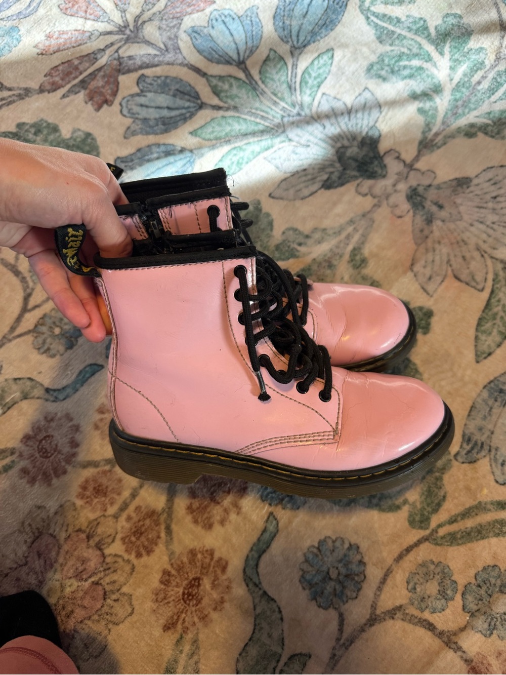 Dr. Martens Pink Lace-Up Kids Combat Boots with Black Sole